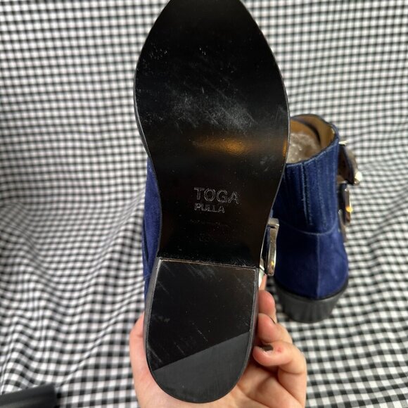 Toga Pulla Blue Suede Cowgirl Western Silver Buckle Boots Women's EU 36 / US 6 - Picture 5 of 7